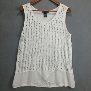 Design History Tank Top Womens L White Viscose Embellished Round Neck Wrap Hem